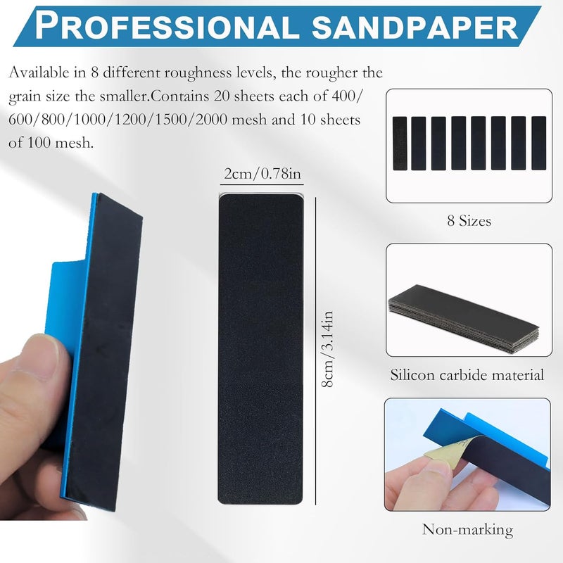 DULIWO 152 PCS Model Sandpaper Set Upgraded Sanding Stick Tool Self-Adhesive Replaceable 100-2000 Grit Sandpaper Suitable for Gunpla Models Plastic Models Resin Kits Miniature Detailing Wet and Dry Use - Image 3